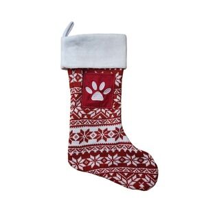 Holiday Home Red Snowflake Dog Paw Christmas Stocking Knit Holiday Decor New